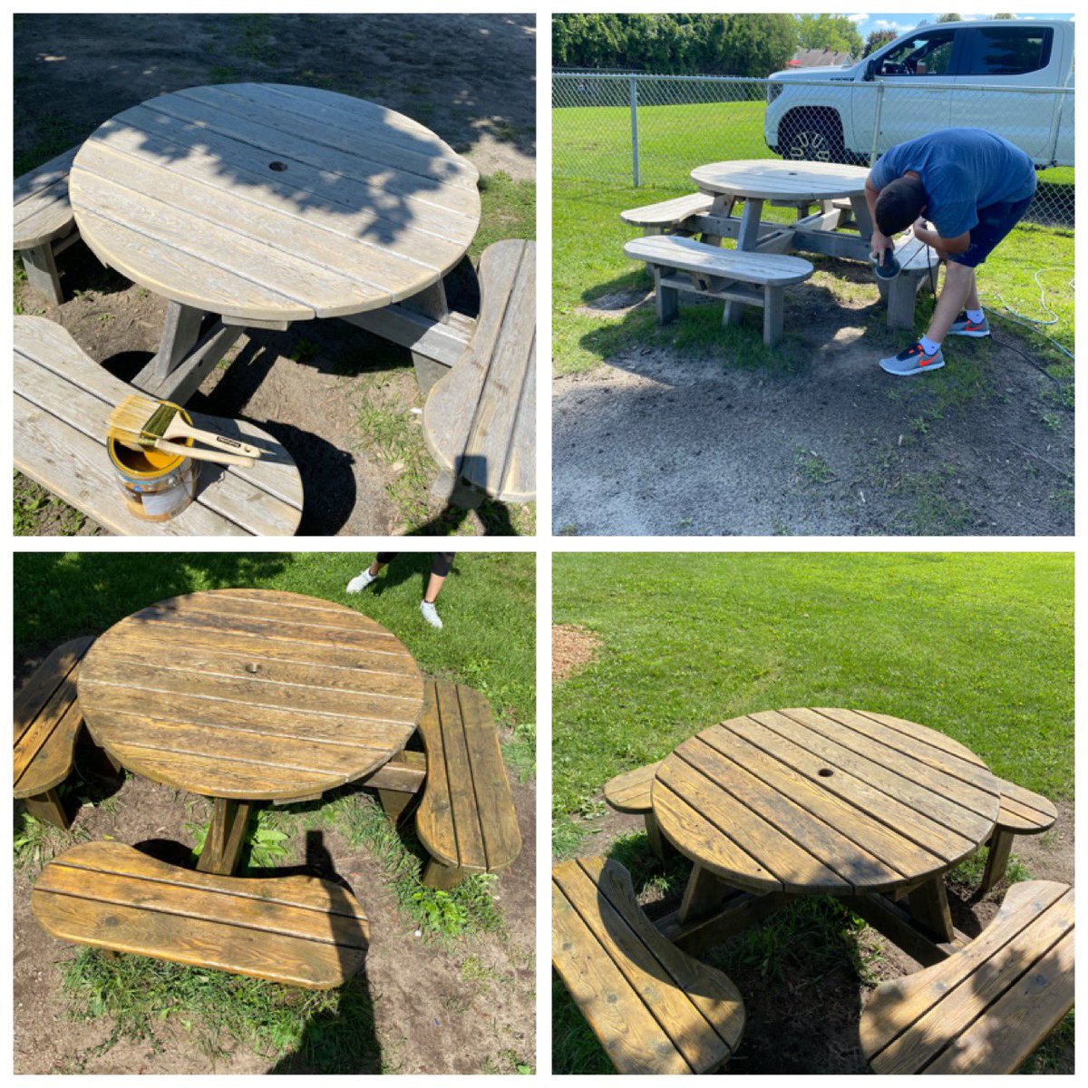GirimonteSarah's tweet photo. School Council hard at work sprucing up the chalkboard and picnic tables in the yard! @PATocsb https://t.co/5wxEbfrGXo