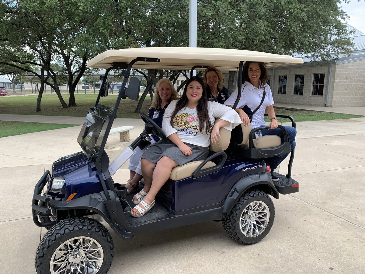 OCRobMartinez's tweet photo. The ladies of @NISDOConnorHS and now they have a golf cart; no stopping them now #OCFamily #OCSafe #OCStrong #WhoGaveThemKeys https://t.co/xW8ItCCoW1
