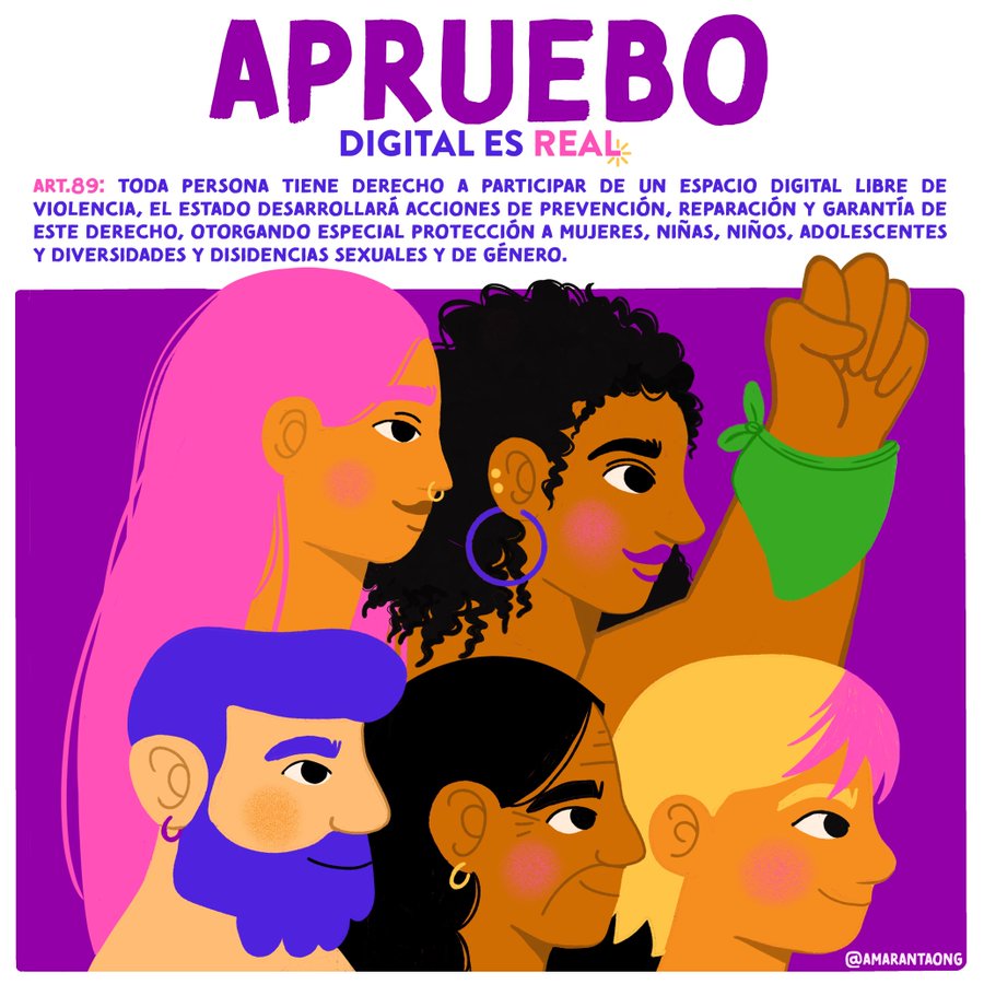 s_lehuede's tweet photo. Estos afiches de @AmarantaOng están 😍Destacan el artículo 89 de la propuesta de Constitución: Espacio digital libre de violencia. Parte del trabajo que realizaron para su inclusión y aprobación.

#Apruebo #DigitalEsReal https://t.co/4XEofEUete