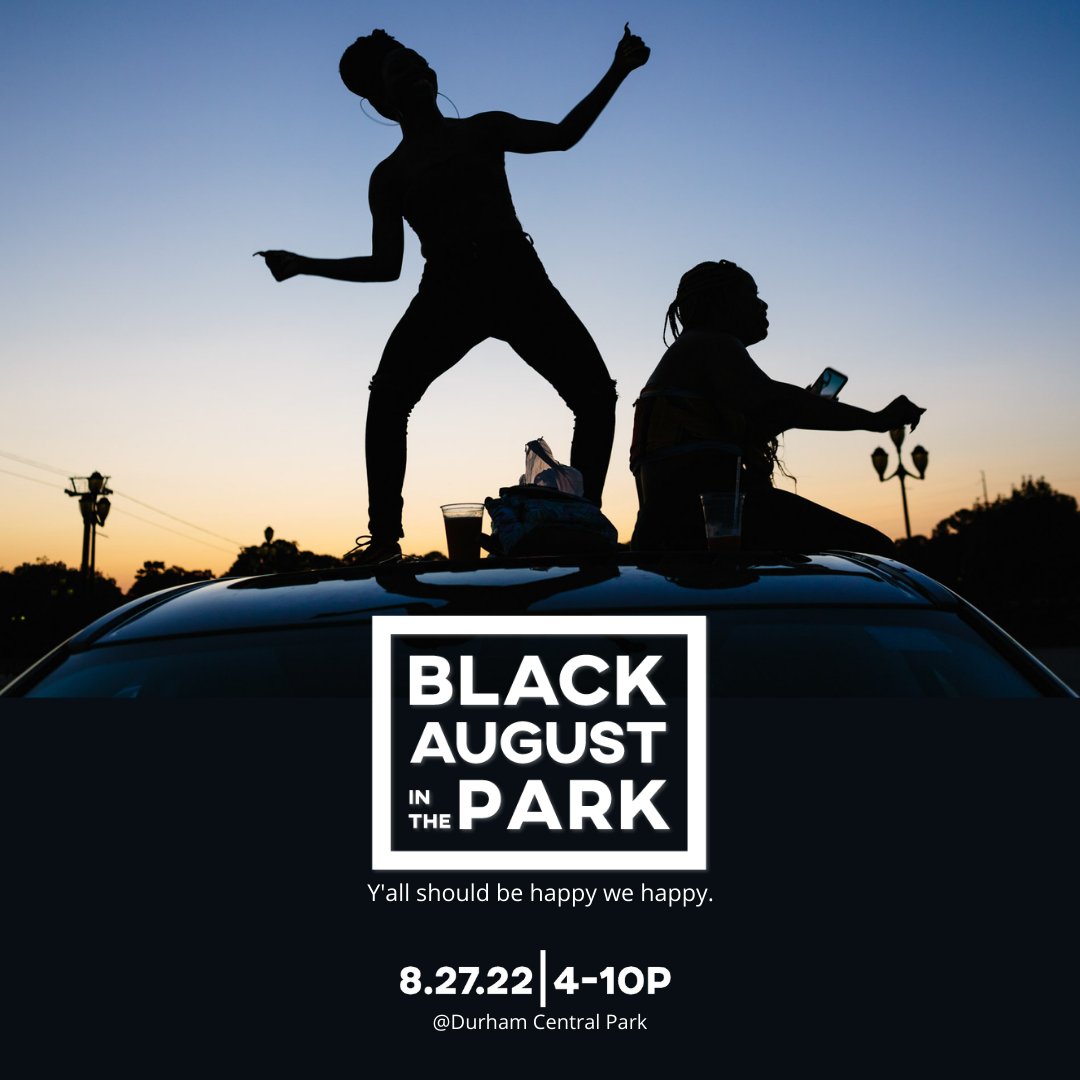 DurhamDowntown's tweet photo. Black August in the Park kicks off with a parade today at 4pm at The Bull and leads into Durham Central Park at 5pm to continue the celebration of Black Joy. Music, activities, and more.
#blackaugustnc #BAP22 #thingstodoindurham
#durhamevents #durhamdowntown #durhamnc #bullcity https://t.co/lwkn32yvns