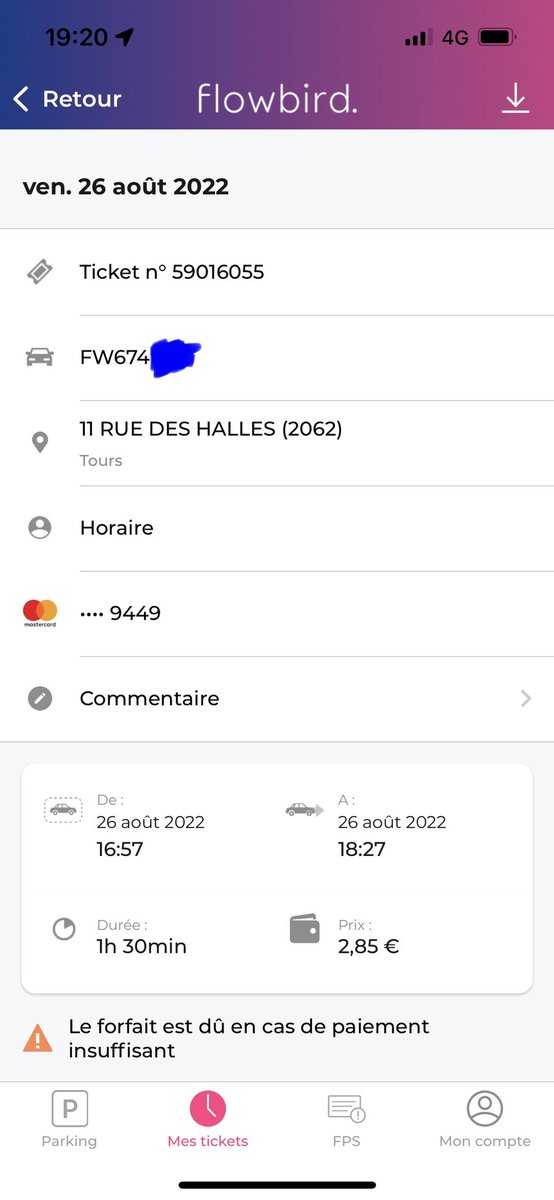 Bonjour <a href="/villedetours/">Ville de Tours</a> <a href="/PMTours37/">Police Municipale de Tours</a>, un FPS 2 minutes avant que je paye, soit le temps de rentrer les informations de CB dans l’application, c’est quand même pas vraiment gentil ni fairplay de votre part…