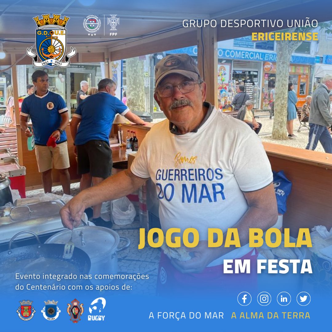 ESTE FIM DE SEMANA HÁ FESTA NO JOGO DA BOLA

Ainda estás a tempo de visitar a nossa tenda no Largo do "Jogo da Bola", na Ericeira, num evento integrado nas comemorações do nosso Centenário, onde vais poder provar as deliciosas bifanas e comprar o merchandising do nosso clube.