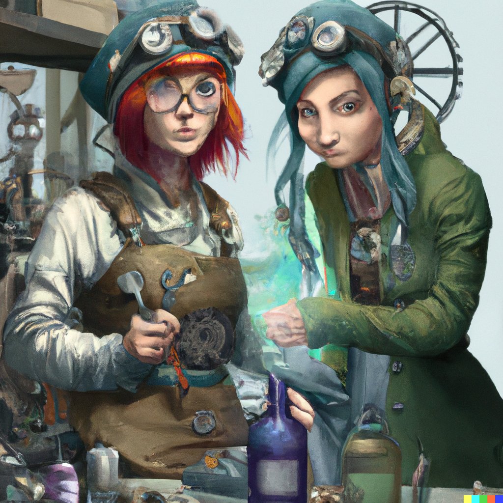Rubikow's tweet photo. The Tinker Sisters - #dnd5e Gnome Artificer Siblings - Created with #dalle

#ArtificialIntelligence #AIart #digitalart #characterdesign #DnDcharacter #digitaldrawing https://t.co/a2M0xZQIbm