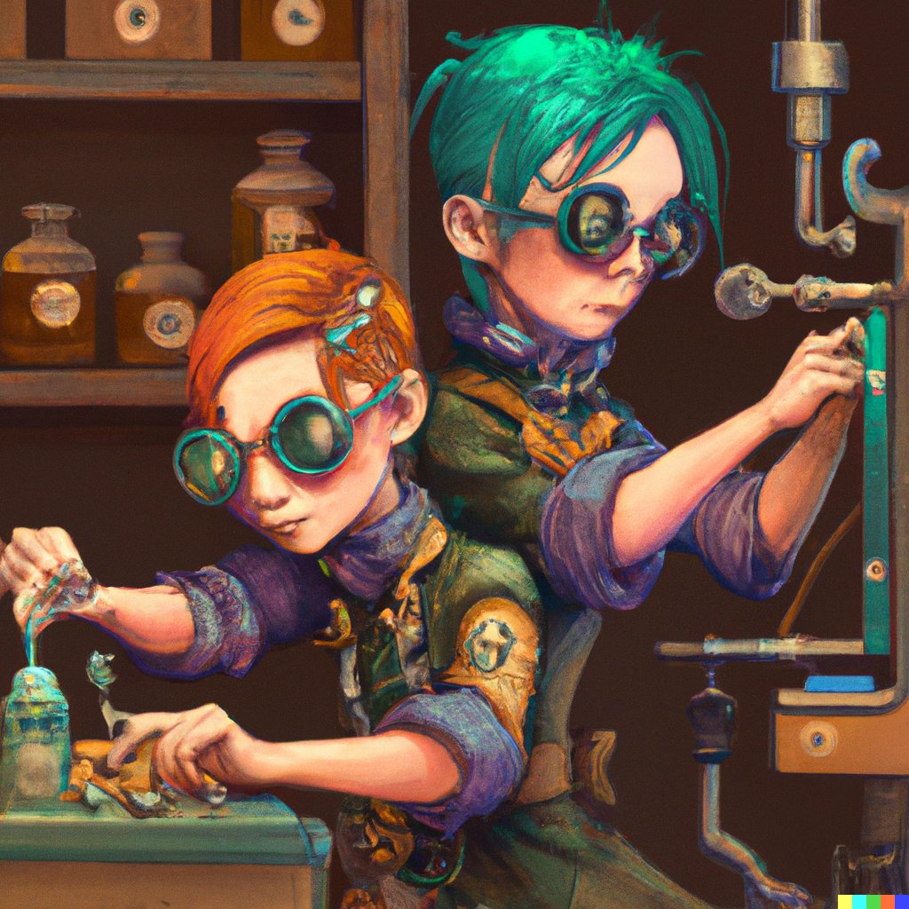 Rubikow's tweet photo. The Tinker Sisters - #dnd5e Gnome Artificer Siblings - Created with #dalle

#ArtificialIntelligence #AIart #digitalart #characterdesign #DnDcharacter #digitaldrawing https://t.co/a2M0xZQIbm
