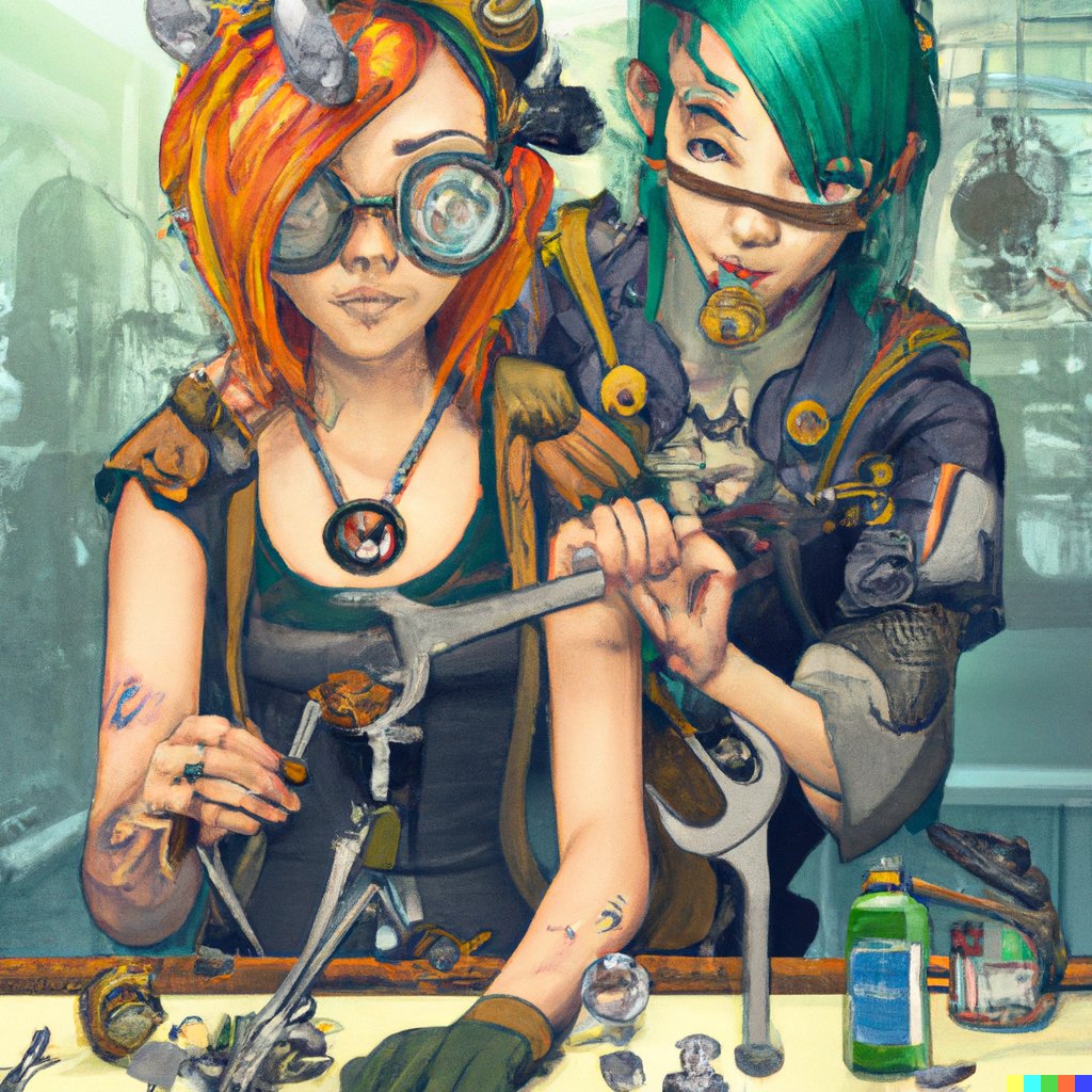 The Tinker Sisters - #dnd5e Gnome Artificer Siblings - Created with #dalle

#ArtificialIntelligence #AIart #digitalart #characterdesign #DnDcharacter #digitaldrawing