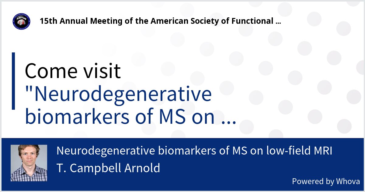 Campbell 🍅🥫 (@lofimri) on Twitter photo Come check out my presentation at <a href="/theASFNR/">American Society of Functional Neuroradiology</a> meeting. We measure volumetric biomarkers on a low-field MRI system. Available in the Whova app. #ASFNR22 Come check out my presentation at <a href="/theASFNR/">American Society of Functional Neuroradiology</a> meeting. We measure volumetric biomarkers on a low-field MRI system. Available in the Whova app. #ASFNR22