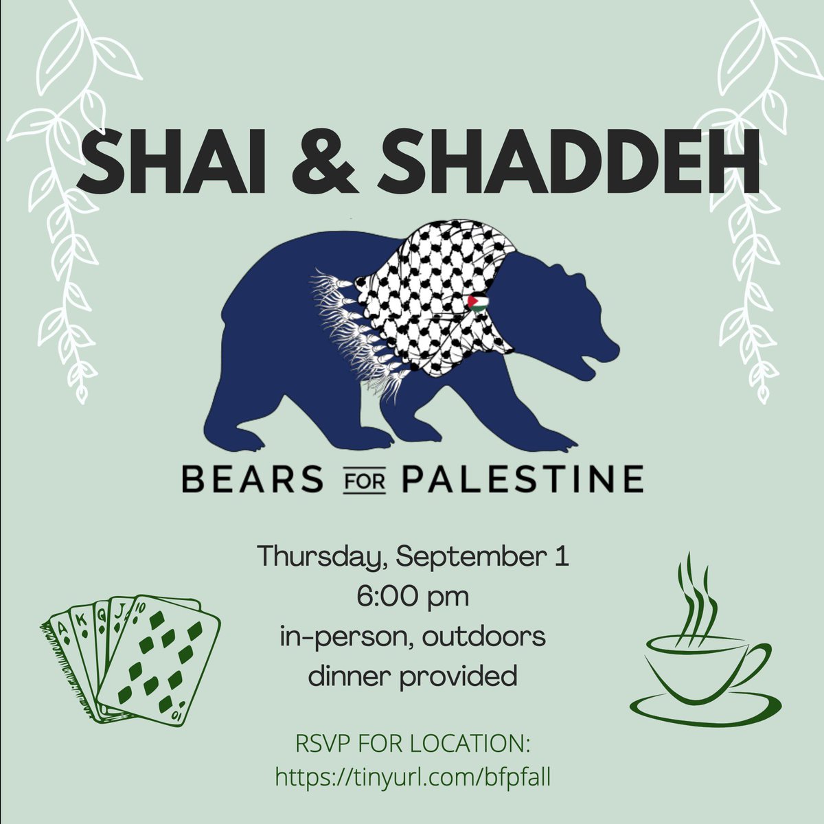 Join us for our first event of the semester! Music, food, and fellow Palestine supporters will be there 😮‍💨🇵🇸