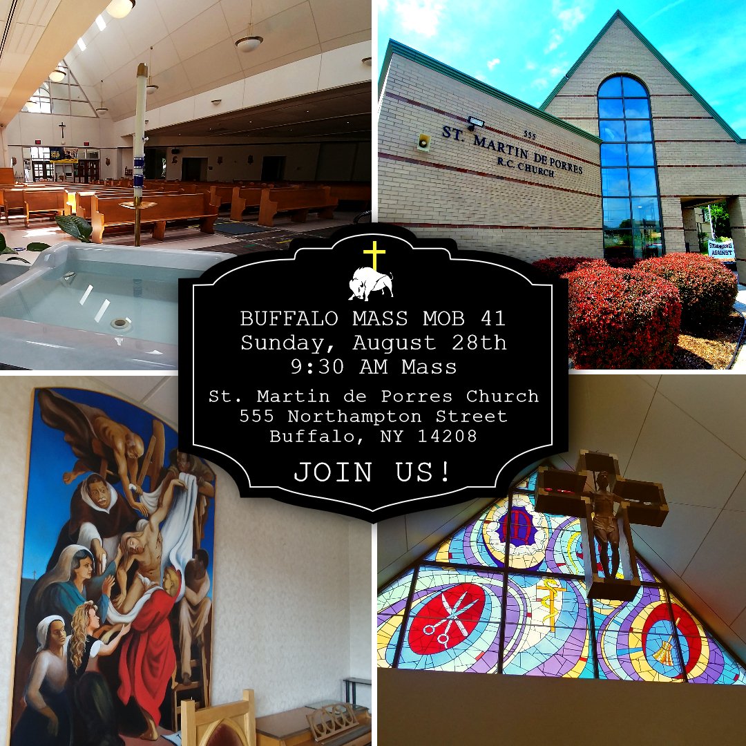 HeyRaChaCha's tweet photo. So excited about tomorrow's #Buffalo #MassMob at St. Martin de Porres Church, just north of @buffaloscience. A beautiful church on beautiful grounds with beautiful parishioners and beautiful music. If you've ever wanted to help mob a Mass, this will be a great one ๐ https://t.co/8I8XlujOSI