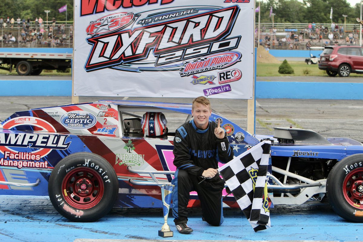 RacingAmerica's tweet photo. Colby Benjamin picks up the @PASSSLM14 Modified win on #Oxford250 weekend!🏁

2️⃣ Garrett Lamb 
3️⃣ Bill Fiske 

📺: https://t.co/QU42lXQ3Gc https://t.co/QhZ5tZedFL
