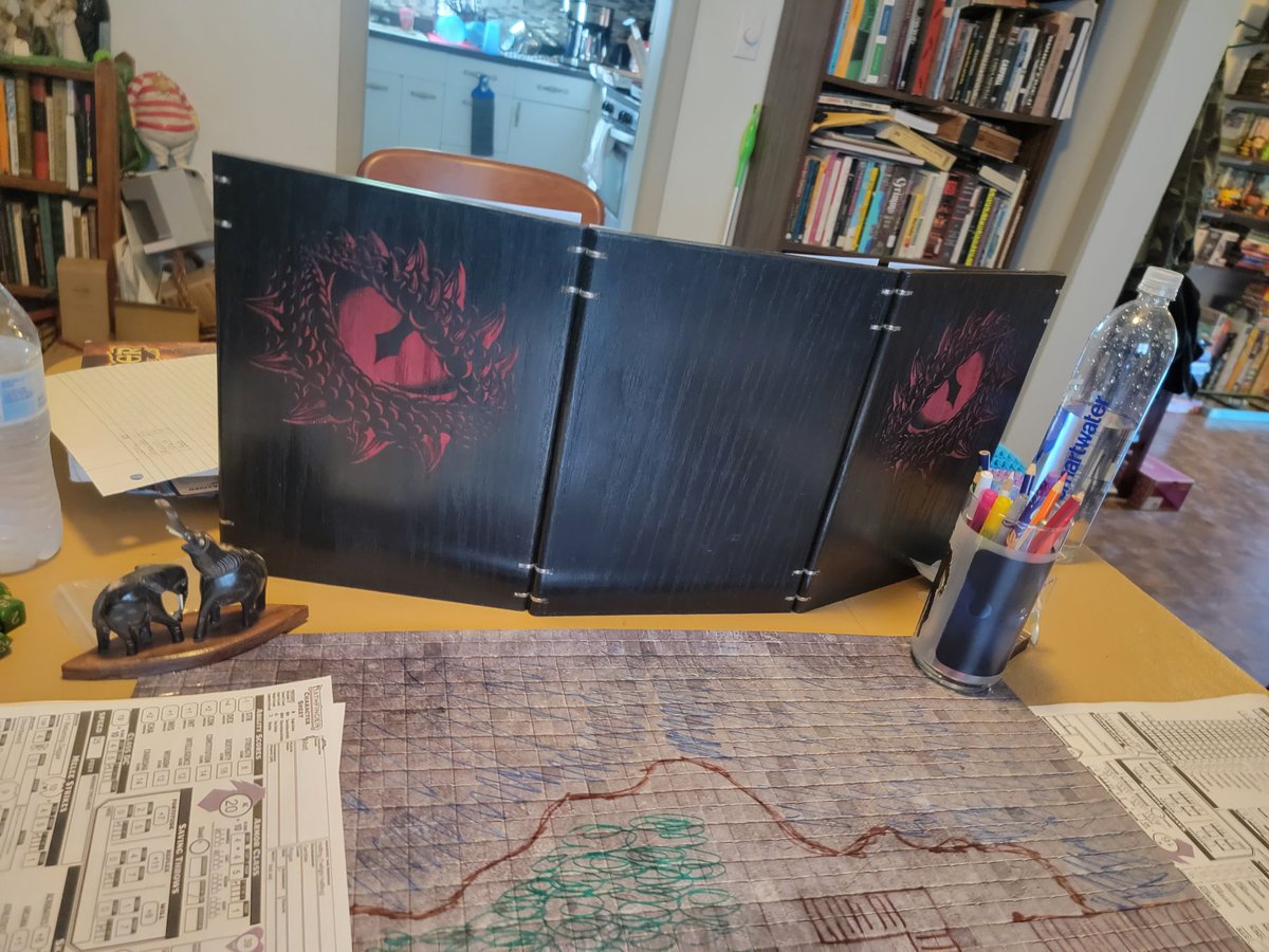 Brewsterinblack's tweet photo. Running a session of @paizo's  #riseoftherunelords in #pathfinder2e.  The PCs are facing off against Chief Ripnugget and his remaining men. The PCs ignored the throne room and now he is pursuing them.  It's an extreme encounter for 5 players. #gamemaster #ttrpg #dinnerbreak https://t.co/42Xhocs9iK