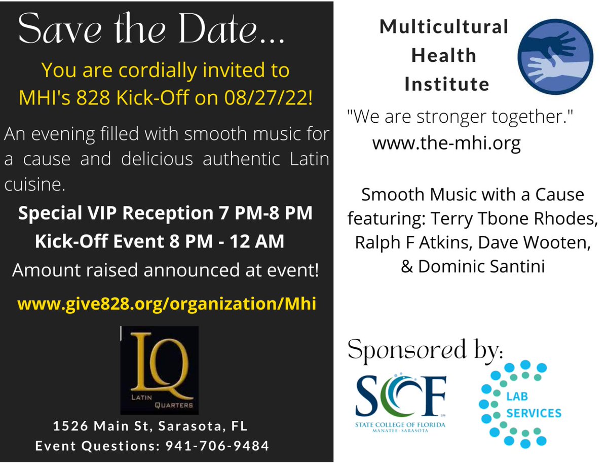 Are you getting ready to join us for a evening filled with music and delicious food?  Hope to see you 8PM tonight  at Latin Quarters and share our kick off to #Give828 
#mhi #GivingBlack 
Donate early! Donate now!     give828.org/organization/M…