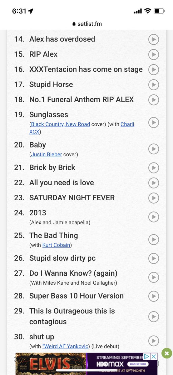 pchristman92's tweet photo. Someone has gone absolutely feral on @ArcticMonkeys’ @setlistfm https://t.co/toXGUfUZln