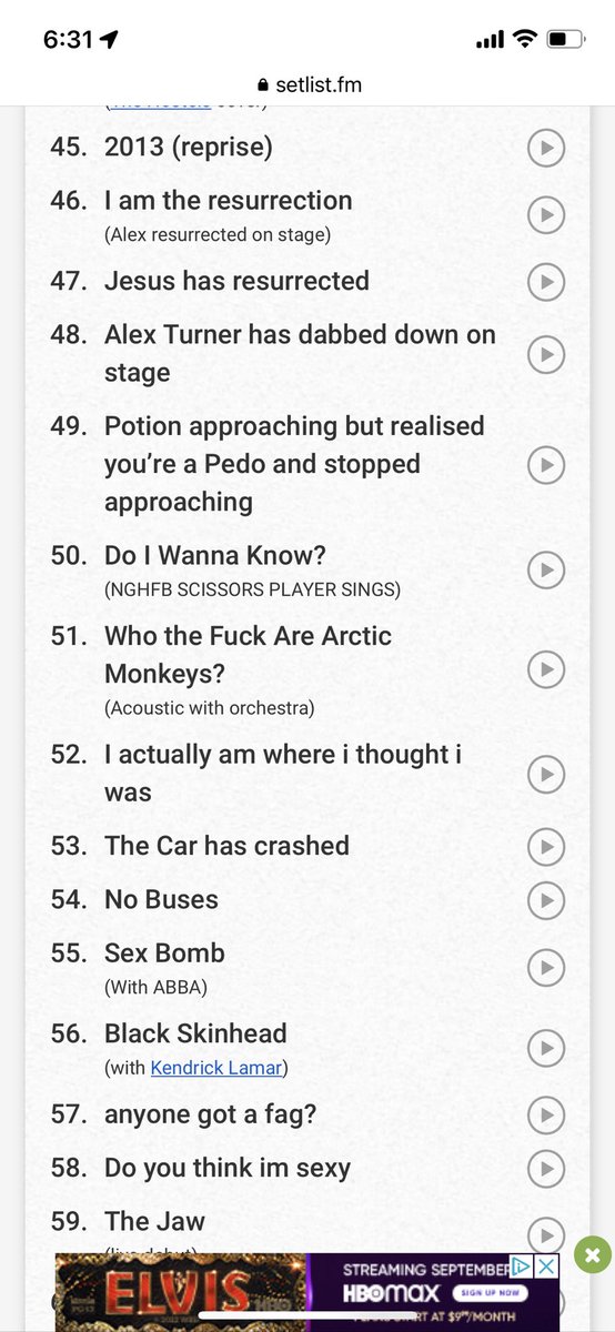 pchristman92's tweet photo. Someone has gone absolutely feral on @ArcticMonkeys’ @setlistfm https://t.co/toXGUfUZln