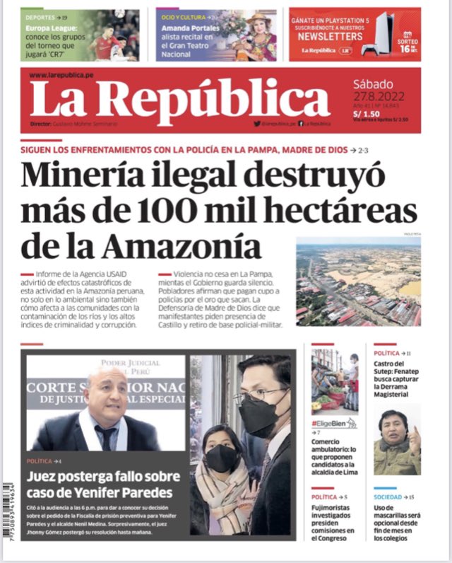 marianocastro's tweet photo. Y encima hay candidaturas a gobiernos regionales que buscan votos a cambio de más destrucción. Tampoco son admisibles las presiones para que las políticas sectoriales mineras, ambientales, y forestales legalicen o habiliten  la minería ilegal . https://t.co/poHLuZ9i0Q