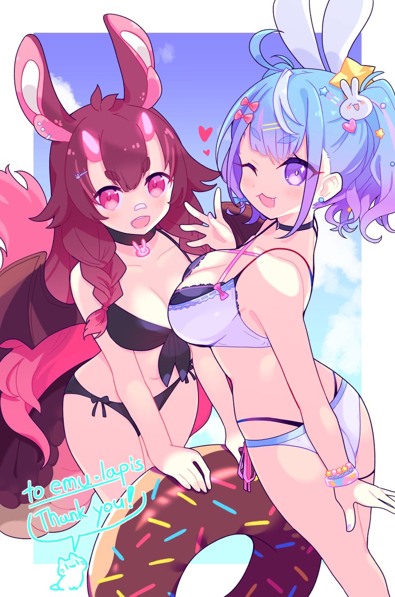 Let's enjoy the beach together hope it's not too late!!!🌺✨🐰 like our swimsuits??!

ーーーーー

🖌️Art by @.suzuno3110
#emulapics #envtuber