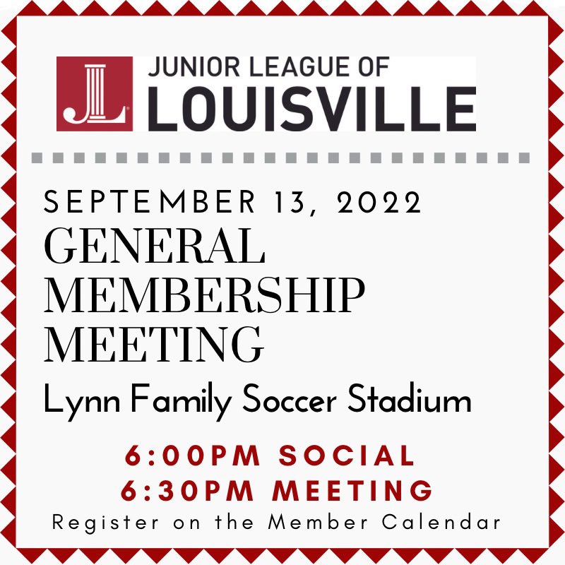JLL Members: save the date, sign up on the calendar today, and plan to attend our first GMM of the year on September 13 at Lynn Family Soccer Stadium! ⚽️

#iamjll #jllou #jlbettertogether #Louisville