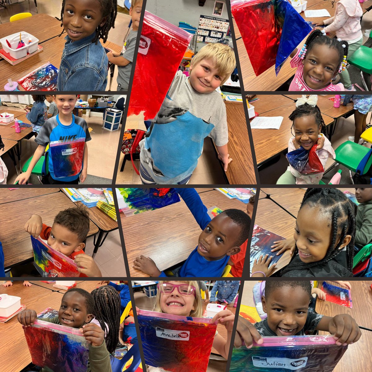 ✨🐝Teacher Spotlight✨🐝 Multisensory ELA
w/ Ms. Shirah’s kindergartners! Students created no mess fingerprint bags, mixed colors and made letters with primary color paint! #learningisfun #multisensory #kindergartenteacher #AES
