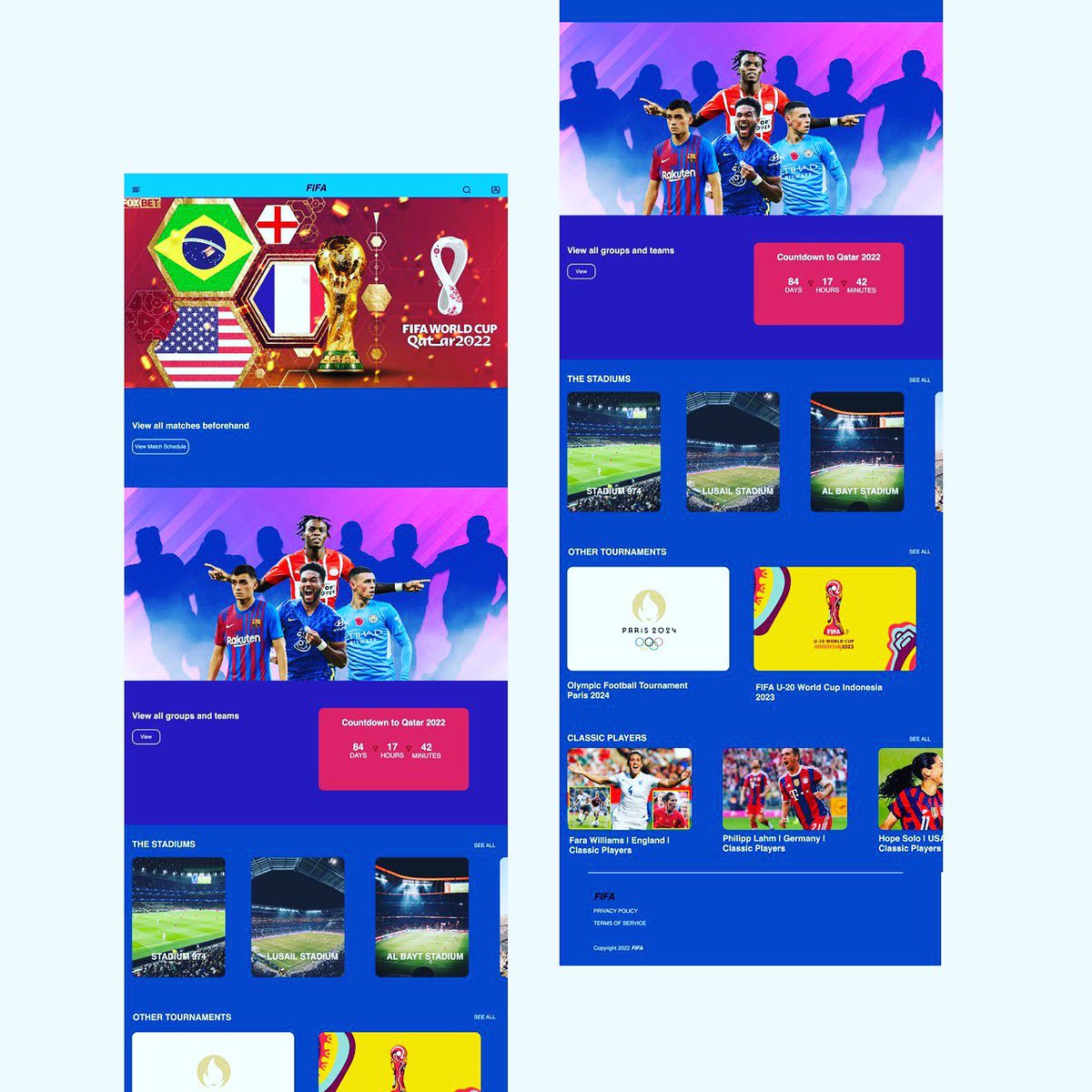 DivineOtisi's tweet photo. Day 9 of the 30 days of Design challenge by @Ingressive4Good and @imtconf
Instruction: โDesign a landing page for the coming World Cup 2022 โ
#i4gdesignchallenge #hackforgrowth #ui #ux #explorepage #design #i4g30daysofdesign #i4g #productdesign #i4ghackforgrowth https://t.co/fReLj4LyiS