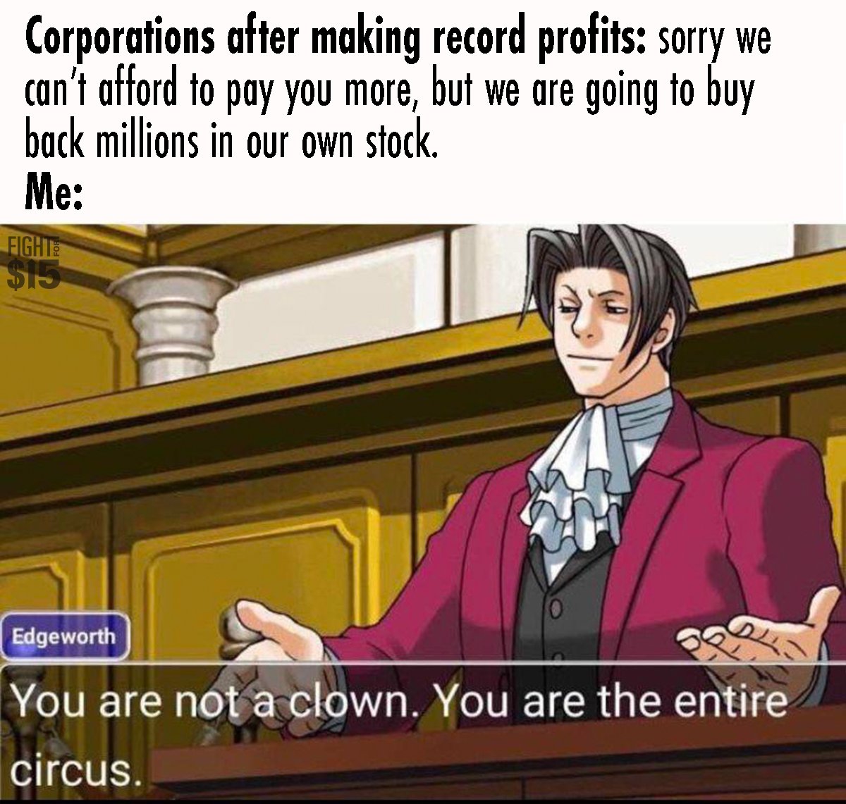 Show_Me15's tweet photo. Companies like @McDonalds will make record profits and then instead of investing that in us, they just buy back their own stocks. 🤡 https://t.co/PtFAK43QqM
