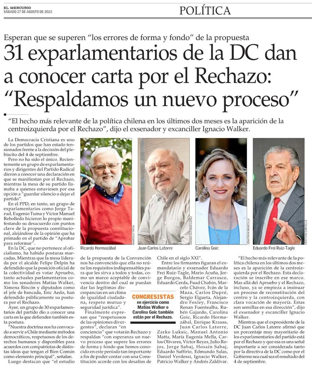 PDCnoticias's tweet photo. 31 ex Parlamentarios de la Democracia Cristiana van por el RECHAZO https://t.co/3v5p6qUuF8