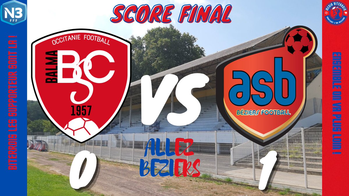 MediaBiterrois's tweet photo. Victoire de Béziers sur le score de 0 à 1 grâce à un magnifique coup franc de Cidinho. Bravo et on continue 💪❤💙 #BSCASB https://t.co/l138uhNMNw