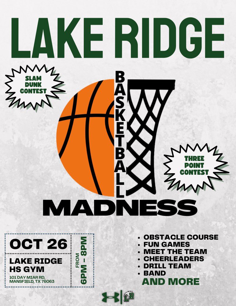 🚨Eagle Nation 🚨
Mark your calendars for a great night of fun at this years Basketball Madness! Come out to meet your Lake Ridge Eagles! 
#TheLakeRidgeWay | #Family 🦅💚