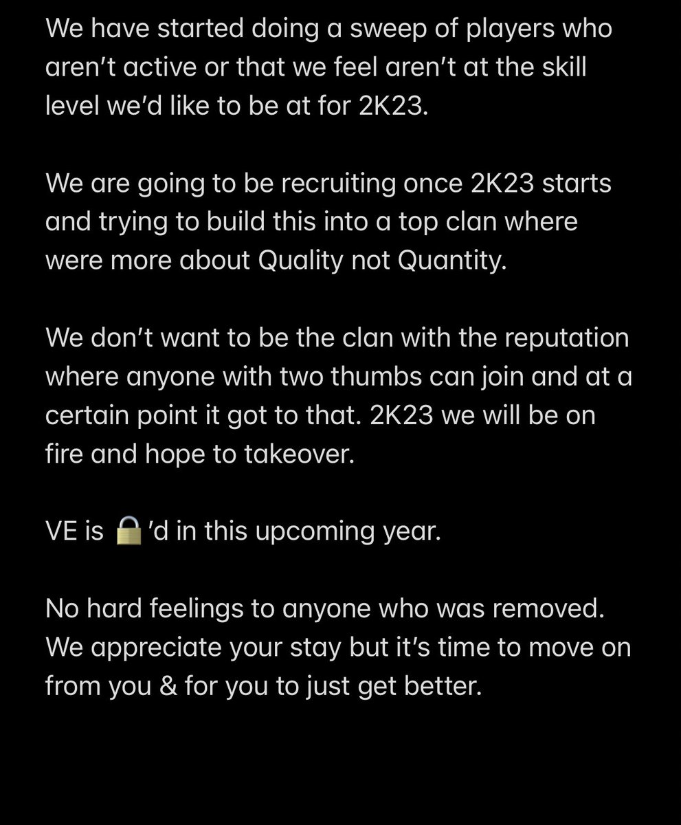 VE2Korg's tweet photo. Here is a PSA from Management…
@VE2KClan will be on recruiting in 2K23 and be competing to become a top clan. https://t.co/iV7b9TIb1X