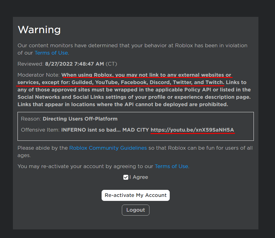You CANNOT be Serious... <a href="/Roblox/">Roblox</a> ??? I swear I'm always getting warned for some dumb reason.. Also before you say because of the dot in youtu(dot)be it gives you that when you press share on you the YouTube video..