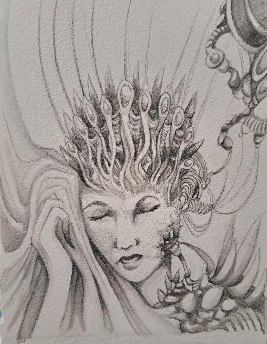 Krisaelaa's tweet photo. Another sketch for the day. Love the water soluable pencils!

#grotesqueart #cyberpunkart #graphiteart #graphitedrawing #graphitepencil #archespaper #archespaper300gsm #pencilart https://t.co/I1mhp1zUUY