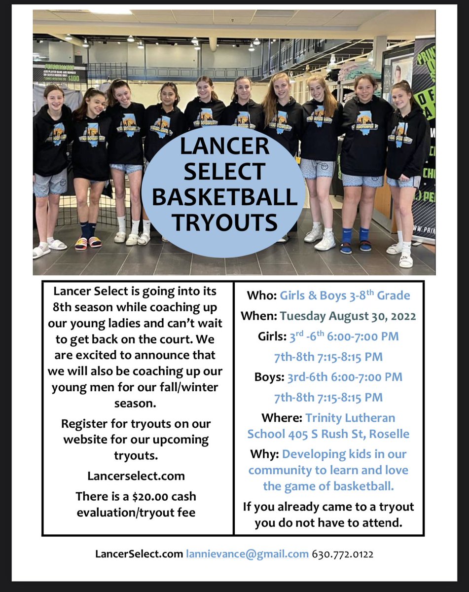 LancerSelect's tweet photo. Just in case you missed out last week🏀 You must register to tryout! https://t.co/RbnIHfb60q!
#HoopTime🏀 https://t.co/1mJVjw6mXN