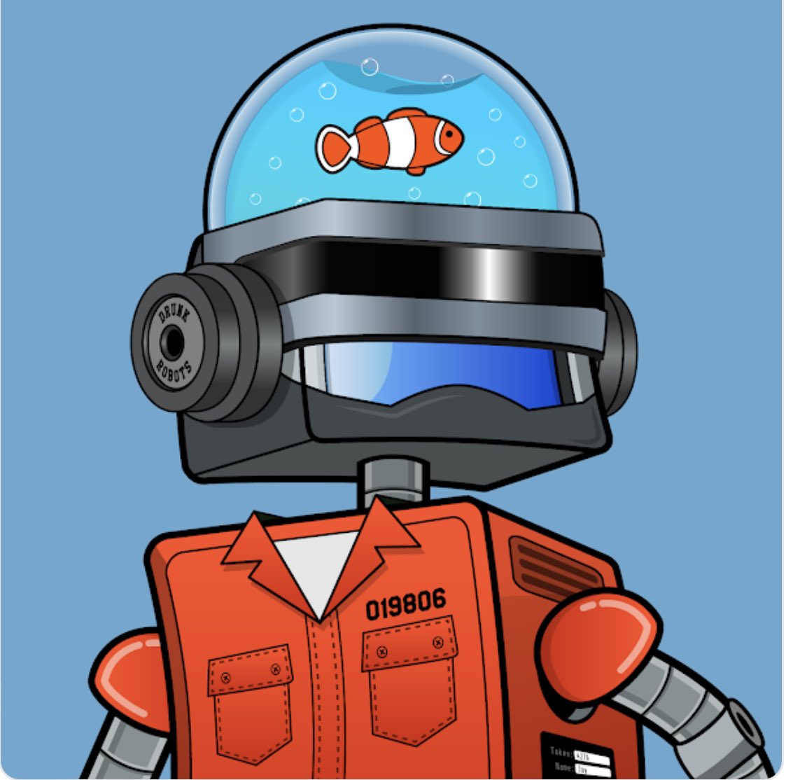 This is Jay 🤖 <a href="/drunk_robots/">Drunk Robots</a> 
Don’t let’s his looks fool you, he is one of many criminal masterminds of the RRG! (Robber Robots Gang)💰
He is wanted for conspiracy and cyber crimes! If seen, please call Brevyn! 
🚨🚔🚨
#DrunkRobots #RobotsFollowRobots