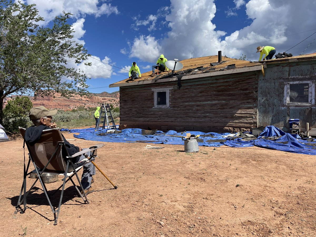 Loren_Anthony_'s tweet photo. Making the impossible… possible. As always, CFC keeping our word because in the end, that’s all we have. We are grateful for all the support and for everyone that has made this a reality. John Kinsel Navajo Code Talker is very happy and will have a new roof before sundown. https://t.co/6Rd5bUQ83Y