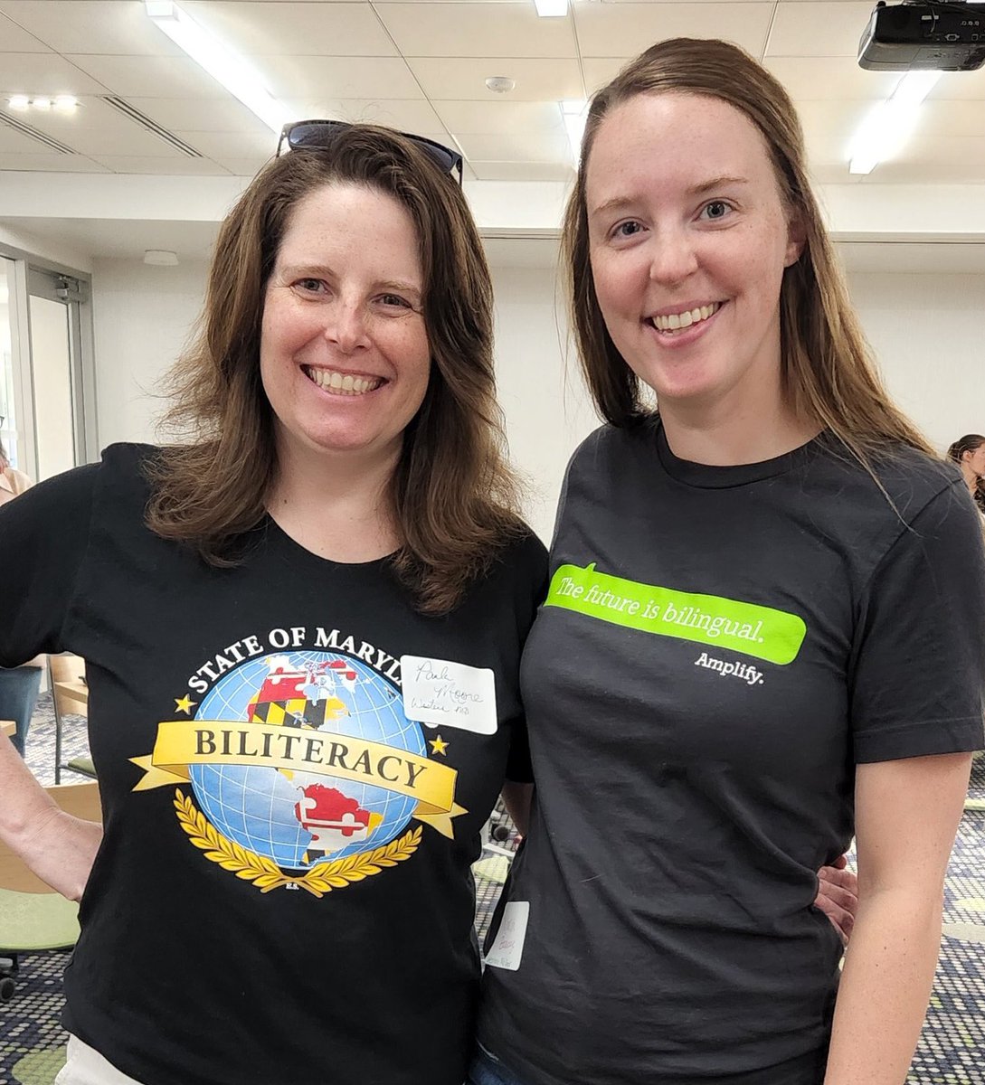 FCPSBeaucage's tweet photo. So fun meeting my partner on the @mdtesol board today,@Mme_Moore !

Paula is such an experienced EL educator/supervisor and I know we will do awesome things for the Western MD interest section!

P.S. Check out our bilingual advocacy shirts! We didn’t even plan it. https://t.co/ffbs50iSpd