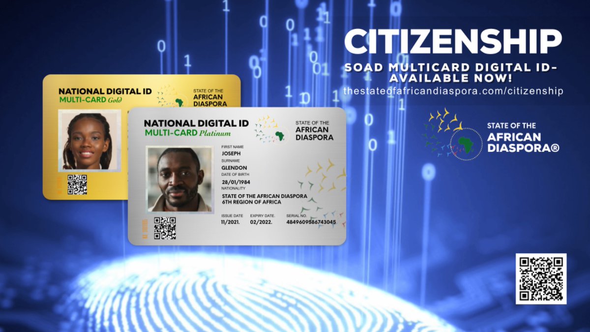 TheSOADOfficial's tweet photo. The State of African Diaspora is happy to announce the launch of its Multi card Digital ID. Become a citizen and get your ID today. Let's build a better tomorrow for all!
For more information, please visit our website 
https://t.co/Fx3EK6y09i
#Stateofafricandiaspora #diaspora https://t.co/poN6uS4pWI