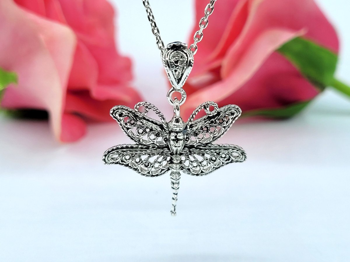925 Sterling Silver Dragonfly Pendant Artisan Made Handcrafted Filigree Art Dragonfly Pendant Necklace with 20 ' Chain tuppu.net/6d92d0 #Etsy #FiligranUSA #HandcraftedPendant