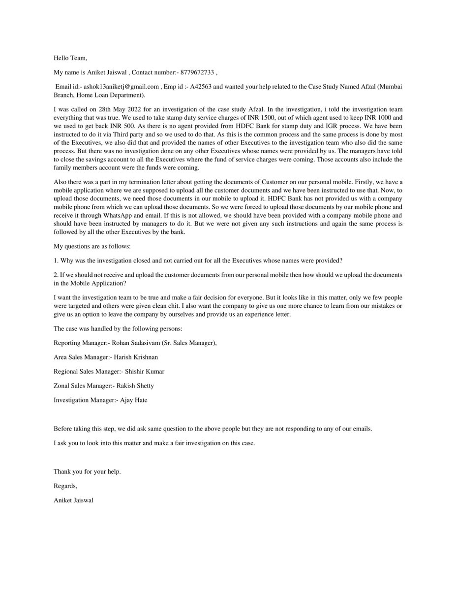 Hi Team, I need help related to the job issue that i am facing in Mumbai Branch. I have explained everything in the attached image. Pls help.
<a href="/HDFC_Bank/">HDFC Bank</a> <a href="/HDFCBank_Cares/">HDFC Bank Cares</a>