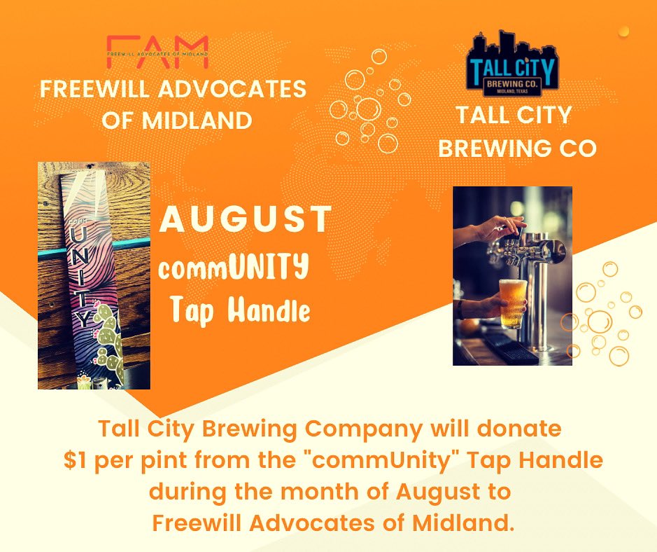 TrinaLLewis's tweet photo. Thank you for supporting @FreewillMidland, @tallcitybrewing! https://t.co/DUx2jEatd9