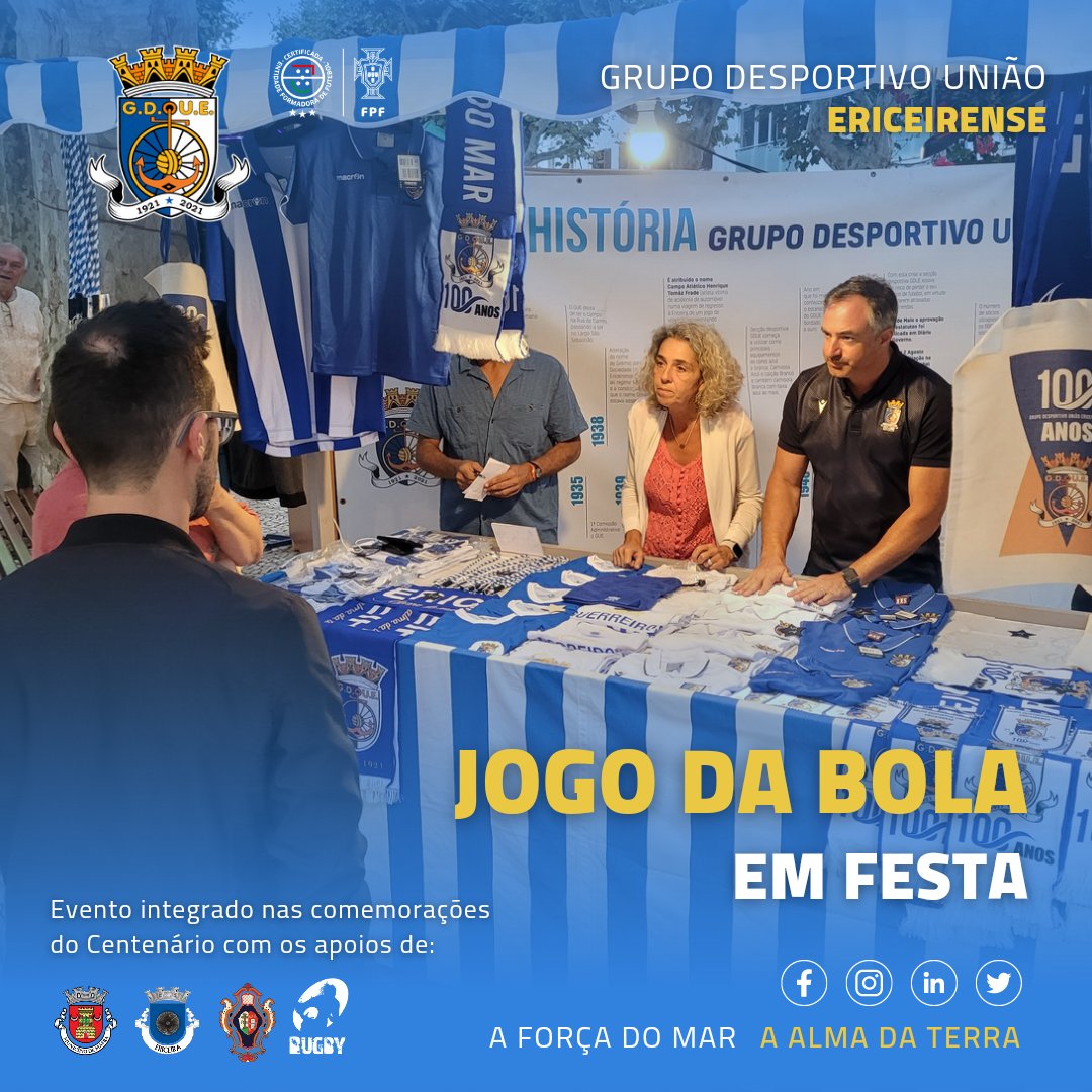 ESTE FIM DE SEMANA HÁ FESTA NO JOGO DA BOLA

Ainda estás a tempo de visitar a nossa tenda no Largo do "Jogo da Bola", na Ericeira, num evento integrado nas comemorações do nosso Centenário, onde vais poder provar as deliciosas bifanas e comprar o merchandising do nosso clube.