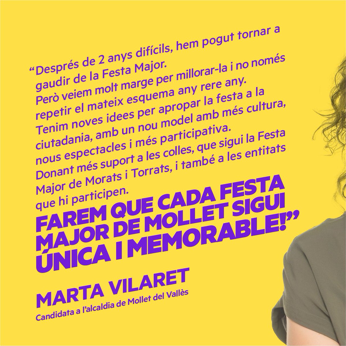 aramolleterc's tweet photo. 💡 Tenim noves idees per apropar la #FMMollet 🥳 a la ciutadania, amb un nou model amb més cultura, nous espectacles i més participativa.
✅️ Donant més suport a les colles, que sigui la Festa Major de Morats 💜 i Torrats 🤎, i també a les entitats que hi participen. #Mollet https://t.co/H54jlHGYFs