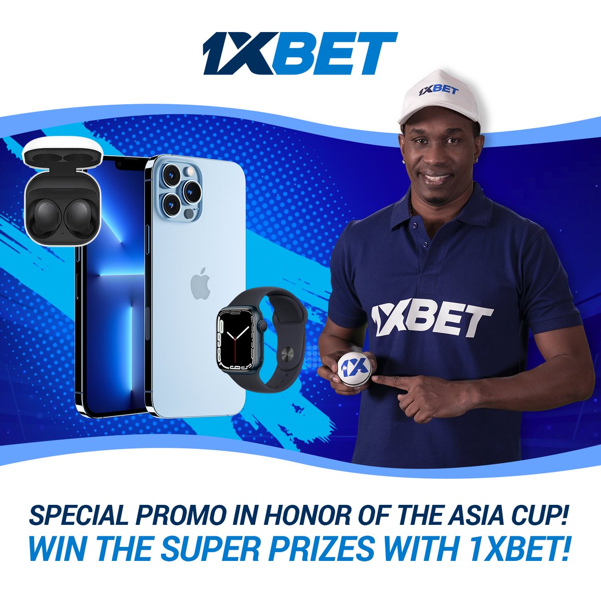 Special promo in honor of the Asia Cup🔥🏏 1xBET prepared a lot of amazing prizes for you: Apple iPhone 13 Pro Max, Samsung Galaxy S20, Apple Watch and many other presents! Head over to the promo page: 1xregister.co/3QOPfPg follow the terms and win! #1xBet #DwayneBravo