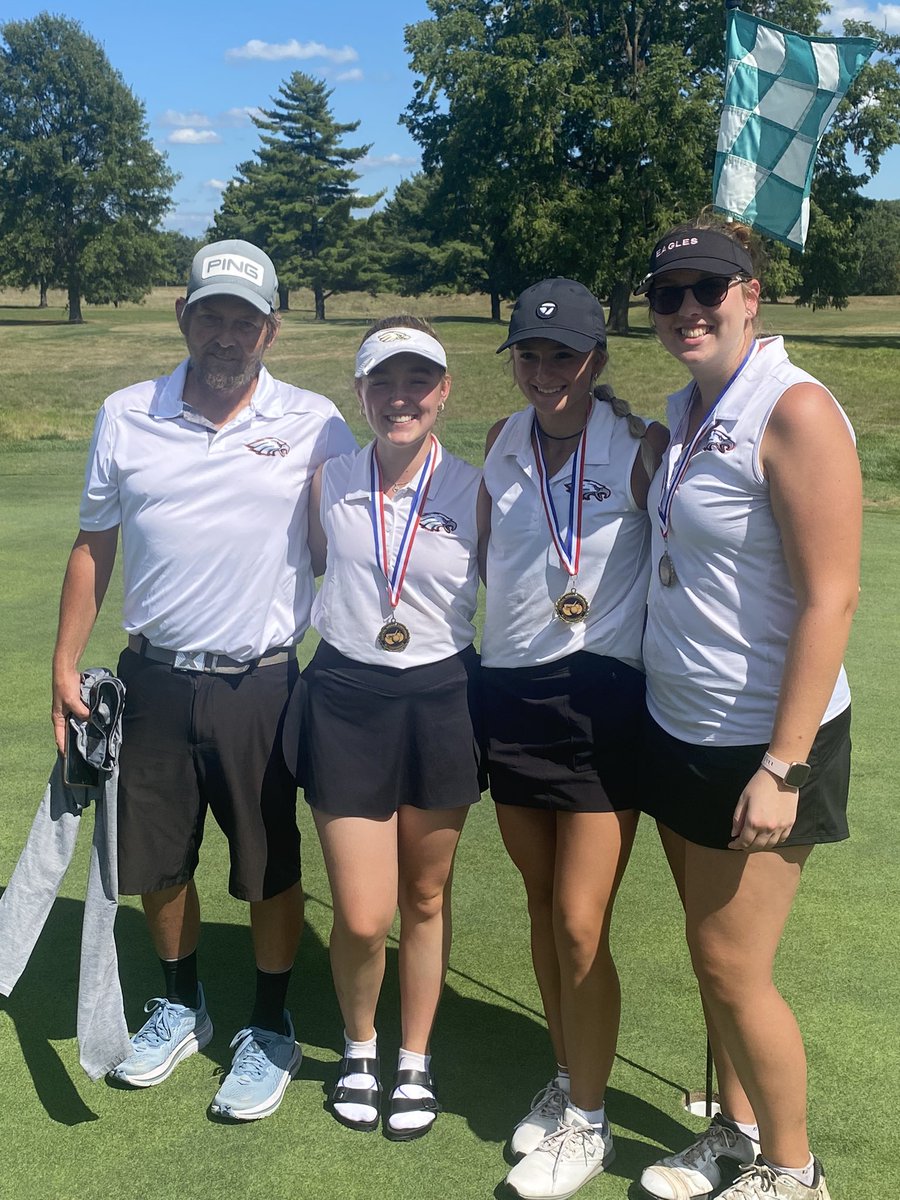 FranktonHS_Golf's tweet photo. The Lady Eagles win the CIC with a school record team score 363!!  
Chloé Wenger Medalist (PB 76)
Bella Dean 2nd (PB 84)
Hannah Cain 8th All-Conference 
Launa Hamaker 10th (PB) Honorable Mention
Lily Hall 13th Hon Ment
@hunt_Rob @FranktonAthleti @michelle_garmon https://t.co/RHmwvY8xyE
