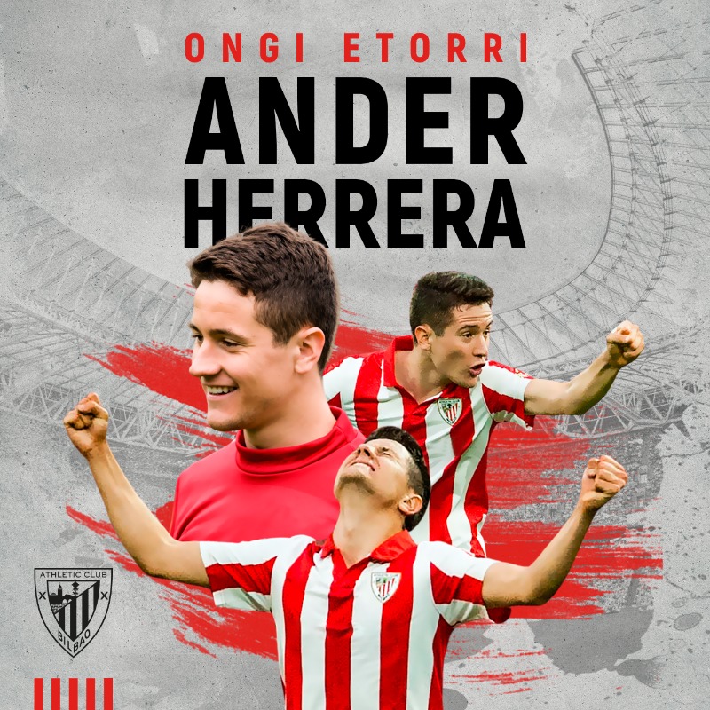AthleticClub's tweet photo. ℹ️ Ander Herrera regresa al Athletic Club.

🔴⚪️ El centrocampista llega cedido hasta final de temporada, con opción para adquirir sus derechos para la campaña 2023-24. 

#OngiEtorriAnderHerrera #AthleticClub 🦁