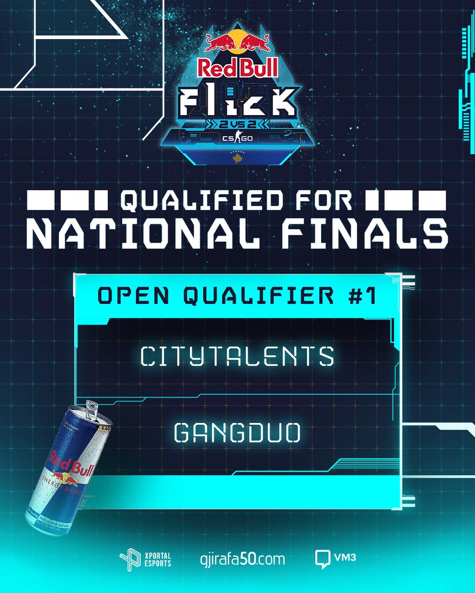 Fituesit e Open Qualifier #1 Red Bull Flick Kosova janë:

🔵CITYTALENTS: 

Drin “Makazze” Shaqiri dhe Rinor “ rinory“ Mustafa

🔵GANGDUO:

Genc “ genc-“ Selmani
Arjanit “ Puki-“ Beqiri

Nesër nga ora 18:00 me Juanflatroo Qualifier ku do të kalojnë edhe dy ekipe të tjera! 🏆🖥