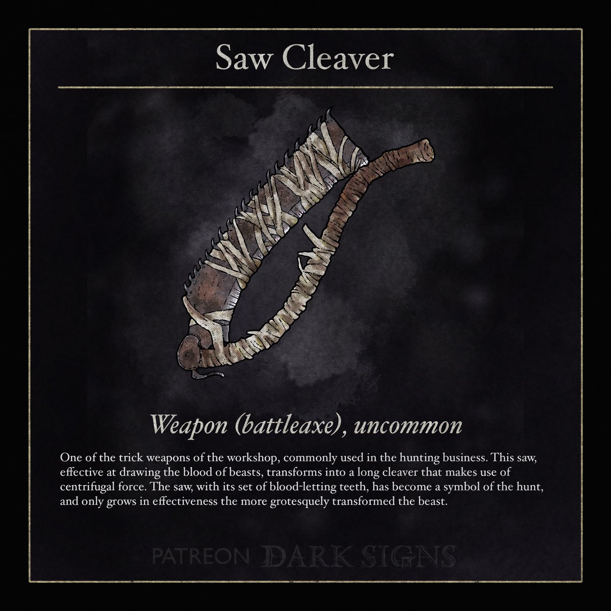 thedarksigns's tweet photo. Ever wanted to hand your #dnd party a saw cleaver from #bloodborne? yeah me too pardner. https://t.co/S80d0UqqMr