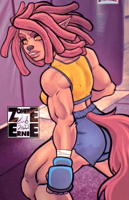 Join my tomboy werewolf Lou at the gym! You wanna spar for a bit? Still feeling out some hair and color details for her, what do you think? Glasses variant because  knows what he did.~Also buff in the buff variant too. You wanna see, you know what to do! 
