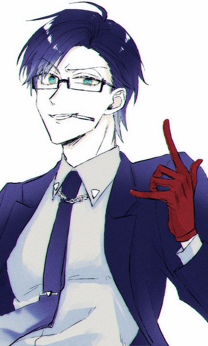 1boy gloves necktie male focus glasses solo red gloves  illustration images