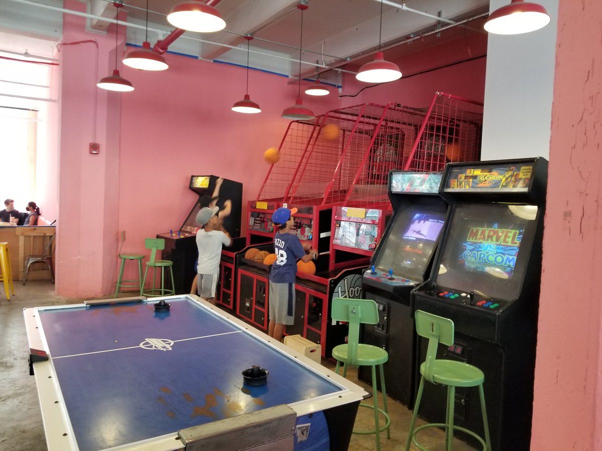 410E9th's tweet photo. Spent the morning at @MS136DEWEY running fielding drills. Melted. Quickly transitioned to some shio and ramen @JapanVillageBK in @IndustryCity. Finished off with Skeet Ball, Ping Pong, Basketball, and Connect Four at the game room. #NYCD10, our kids know you - end to end. https://t.co/C8uRV46s3A