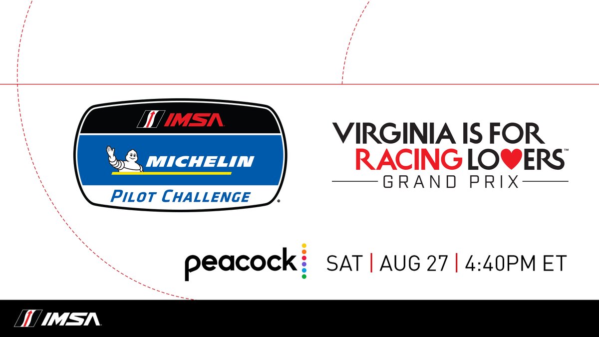 detroitgp's tweet photo. The @IMSA Michelin Pilot Challenge takes on the tricky @VIRNow track in the Virginia is for Racing Lovers Grand Prix today. #DetroitGP fans can use the @andyblackmore Spotter Guide to follow the action starting at 4:40 pm on @PeacockTV! https://t.co/UDHdUIwWQk https://t.co/7rF5Br7GOn