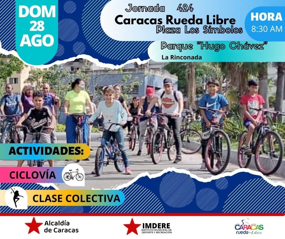 NotiCombatiente's tweet photo. 🗣️ Este domingo #28Ago tendremos Caracas Rueda Libre para el ejercicio físico y saludable de las familias caraqueñas 🚴‍♀️🚴‍♂️

Te esperamos en la Plaza Los Símbolos y en el Parque Hugo Chávez de la Rinconada

@gestionperfecta
@AlcaldiaDCcs

#UniónParaLaVictoria

¡Comunicar es Vencer! https://t.co/gzZAtZPXDg
