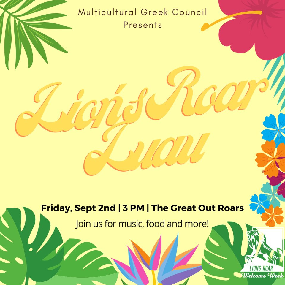 Welcome back lions 🦁! The Multicultural Greek Council invites you to come to our Lion’s Roar Luau on Sept. 2nd, located at the Morris Rec Center Pool area! Come see what our amazing multicultural organizations have to offer 💙💛 

See you there! 😁
#tamuc
